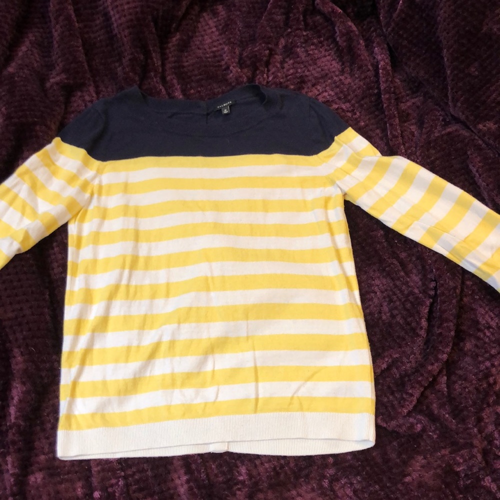 Navy blue, Yellow & White Striped Crewneck Sweater